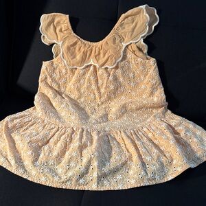 Peach Eyelet Dress with Ruffled Collar
